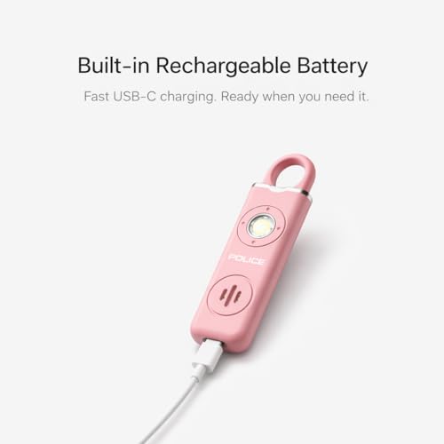 Police Personal Safety Alarm 130dB Rechargeable Emergency Self Defense Keychain with LED Flashlight & SOS for Women, Men, Kids & Seniors, Pink