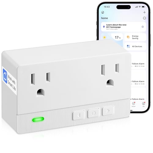 Freezer Alarm Wireless WiFi Alert 2.4GHz,Power Failure Alarm with 2 Socket, 110dB Power Loss Alert with LED Indicator,Blackout Alert for GFCI Trips,Refrigerator,Freeze,Compatible with Smart Life
