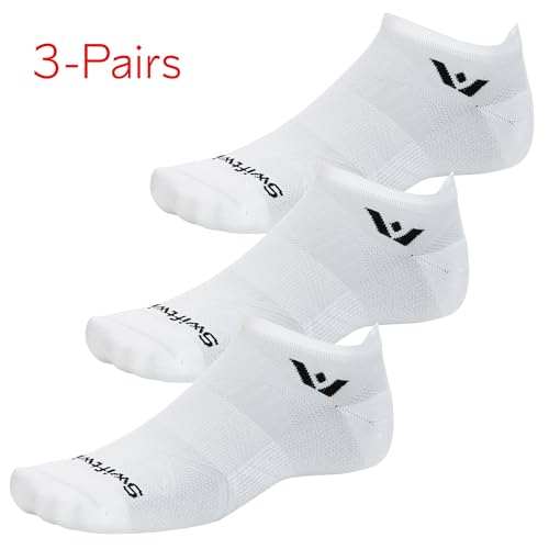 Swiftwick- ASPIRE (3 Pairs) No-Show Running Socks, Cycling Socks, Compression Fit - color: White-circuit, size: Small