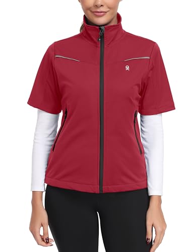 Little Donkey Andy Women's Short Sleeve Golf Jacket Lightweight Water Resistant Quick Dry Running Vest with Zipper Pockets - color: Red, size: XX-Large