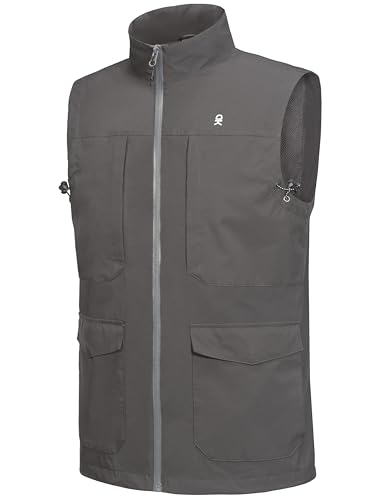 Little Donkey Andy Men's Lightweight Quick Dry Vest Windproof Sleeveless Jacket with 11 Pockets for Travel Fishing Hiking - color: Dark Grey, size: Medium
