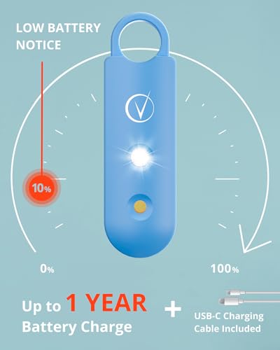 Vantamo Personal Alarm for Self Defense with Low Battery Notice, Strobe Light & Extra Loud 130 dB Double Speakers Safety Keychain Set for Women, Rechargeable Panic Button for Womens Self Defense - color: Ice Blue