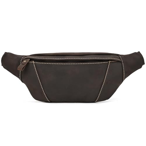 Genuine Leather Fanny Pack for Women & Men, Crossbody Waist Pack with Adjustable Strap, Hiking Hip Bum Belt for Travel, Hiking, Running - color: Dark Brown