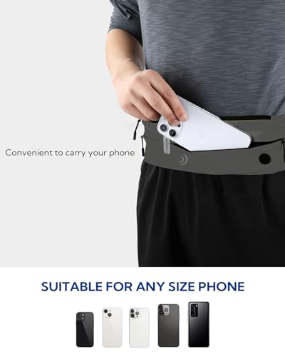 WATERFLY Running Belt Fanny Pack:Phone Holder Belt for Men Women - color: Charcoal gray