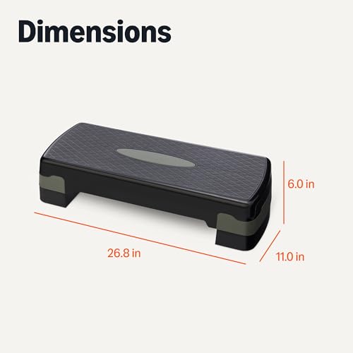 Amazon Basics Aerobic Exercise Step Platform, Adjustable Workout Stepper for Home Fitness, 27", Black/Grey