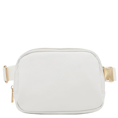 Lightweight Soft PU Pebbled Leather Sling Fanny Pack Belt Bag with Gold Metal Buckle (White) - color: White