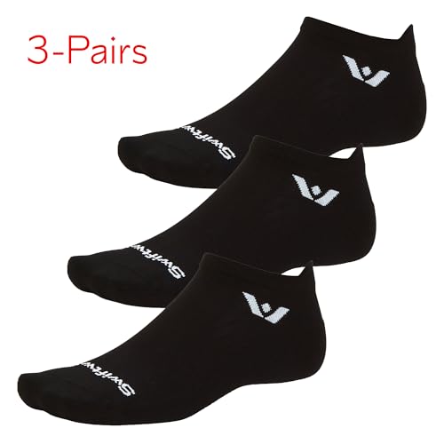 Swiftwick- ASPIRE (3 Pairs) No-Show Running Socks, Cycling Socks, Compression Fit - color: Black-circuit, size: Small