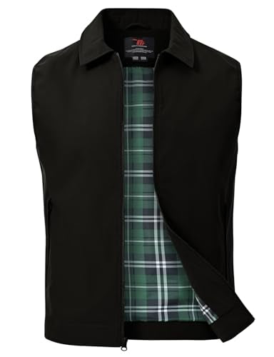 BGOWATU Men's Golf Vest Casual Windproof Sleeveless Jacket 3 Zip Pockets - color: Black, size: Small