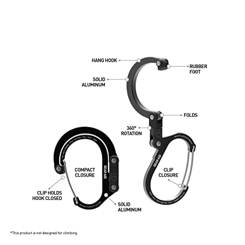 GEAR AID HEROCLIP Small Carabiner Gear Clip with 360° Swivel Hook - color: Black & Red, size: 2 Carabiners