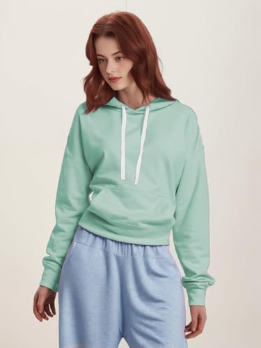 Women Hoodies Pullover Casual Loose Fit Long Sleeve Sweatshirt with Pockets - color: 2025 Dark Green, size: Small