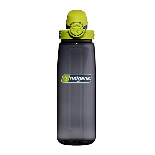 Nalgene 24 oz On The Fly Lock-Top Water Bottle, Charcoal w/Lime - color: Charcoal with Lime, size: 24 Ounces