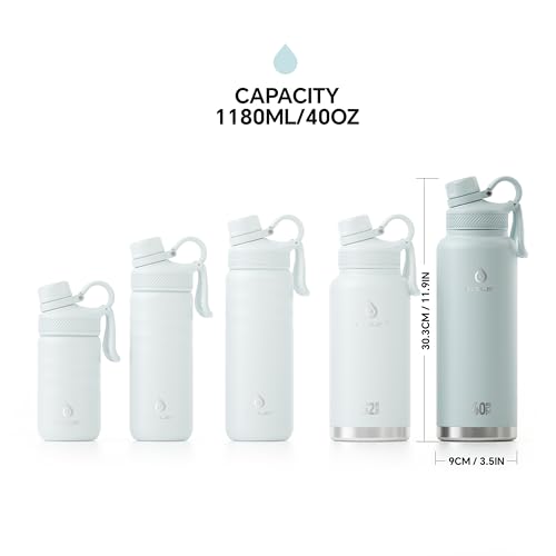 IDEUS 40oz Stainless Insulated Bottle with 2 Leak-Proof Lids, Light Blue - color: Light Blue, size: 40 Ounces