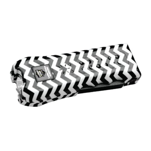 Streetwise Ladies’ Choice Stun Gun for Women - Rechargeable Device with Alarm, LED Flashlight, Safety Disable Pin & Built-in Charger - Personal Safety Tool with Holster & Lanyard - style: Black/White Chevron