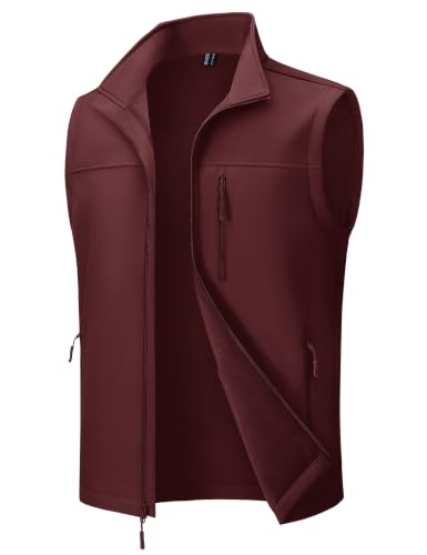MAGCOMSEN Men's Softshell Golf Vest Outerwear Lightweight Fleece - color: Wine Red, size: Small