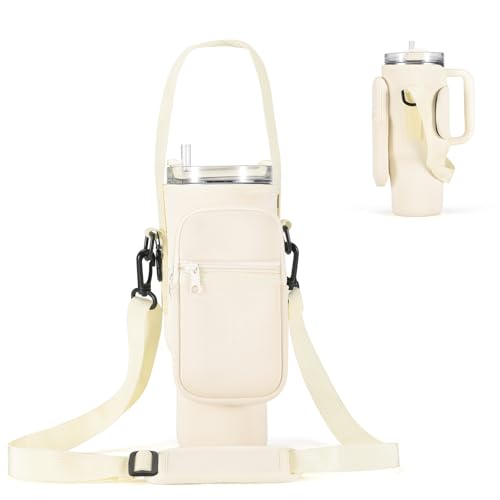 GOEWY Water Bottle Carrier Bag for Stanley Cup 40/30oz with Phone Pockets - color: Creamy, size: 30oz