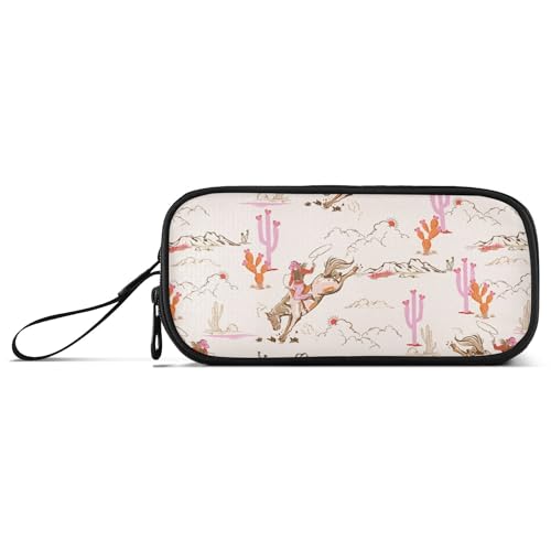 Fisyme Cowgirl Western American Pencil Case Large Capacity Pen Box Makeup Pouch Holder Organizer Stationery Bag for School Office College Traval Adults - color: Multi-Cream Pinks