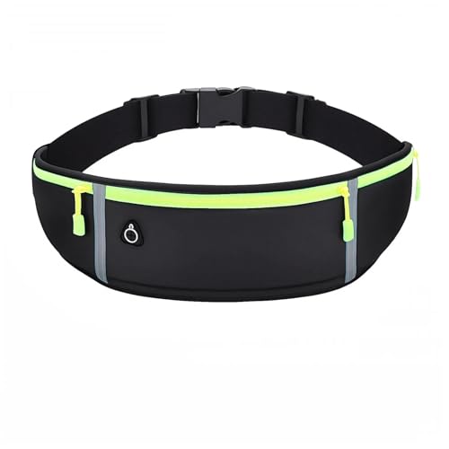 Slim Running Belt for Women Men,Runners Fanny Pack Phone Holder,Money Belt,Running Gear Accessories,with 3 Pockets (Green-black) - color: Green-black