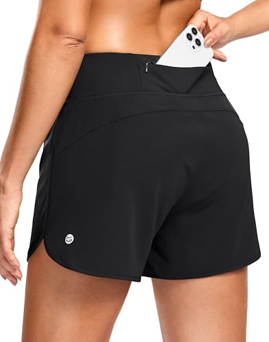 G Gradual Women's 3" Running Athletic Shorts with Phone Pocket - color: Black, size: Medium