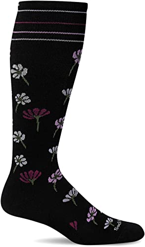 Sockwell Women's Field Flower Moderate Graduated Compression Sock - color: Black, size: Small-Medium