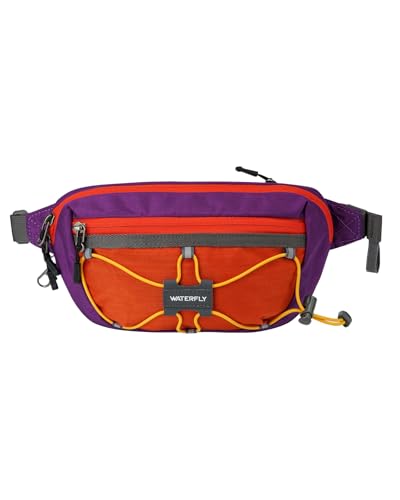 WATERFLY Small Fanny Pack RFID Blocking Travel Hiking Crossbody Waist Bag - color: Purple-Red