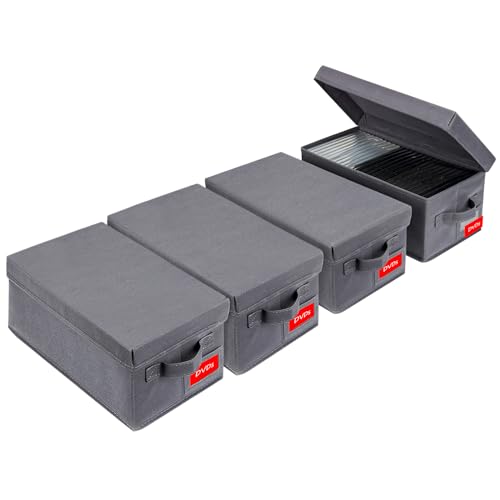 NUSWOR Upgrades DVD Storage Box - Perfect DVD Case Storage Solution, Stackable DVD Organizer with Lid, 4Pack DVD Holder 15.75 x 8.1 x 6.1 inches - Holds 100 DVDs - Grey - size: 4PACK