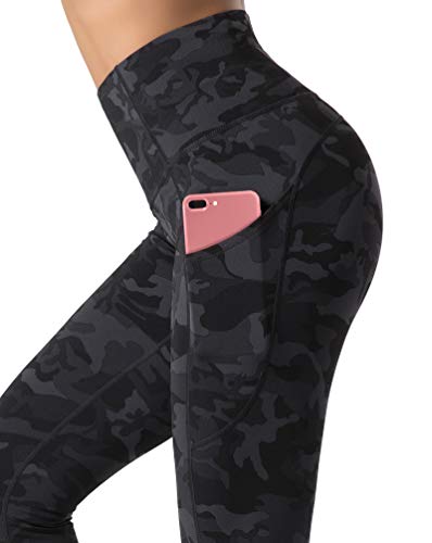 Dragon Fit Women's High Waisted Yoga Leggings 3 Pockets Workout Pants - color: Black&grey Camo, size: Medium