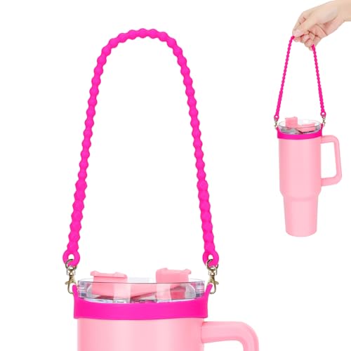 Water Bottle Handle for Stanley Cup - Soft, Durable Silicone Sling with Adjustable Strap, Fits Most 8-40oz Bottles, Ideal Stanley Cup Accessory - color: Rose