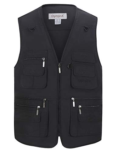 Gihuo Men's Fishing Vest Utility Safari Travel Vests with Multi Pockets - color: Black, size: Small