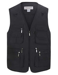 Gihuo Men's Fishing Vest Utility Safari Travel Vests with Multi Pockets - color: Black, size: Large