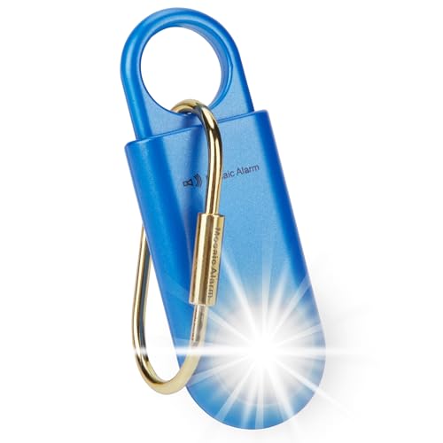 130db Personal Safety Alarm with Ultra Bright Strobe Light. Blue - color: Blue, style: Button cell