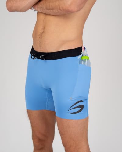 FlipBelt Men's Running Compression Shorts with Built-in Running Belt - color: Elite Ice Blue, size: Small