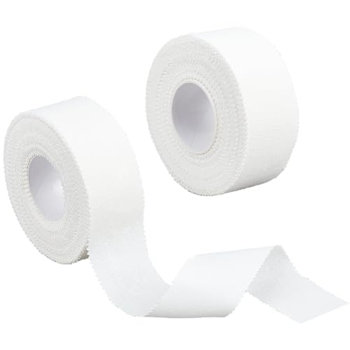 2 Rolls 20 Yards 1 Inch White Pre Wrap Easy Tear Sports No Sticky Tape with Serrated Edge Strong Adhesion Prewrap Cotton Athletic Tape for Ankle Wrist Gymnastics Lacrosse