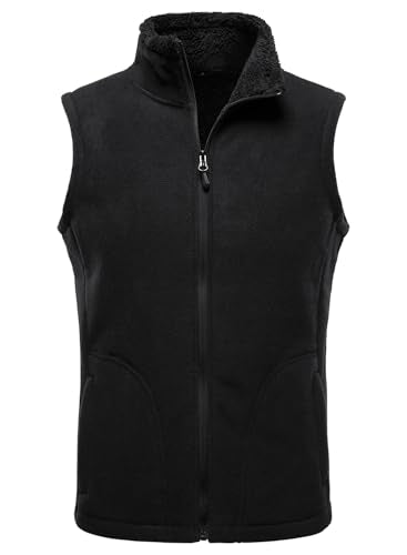 HOOD CREW Mens Fleece Vest with Zipper Pockets - color: Black, size: XX-Large