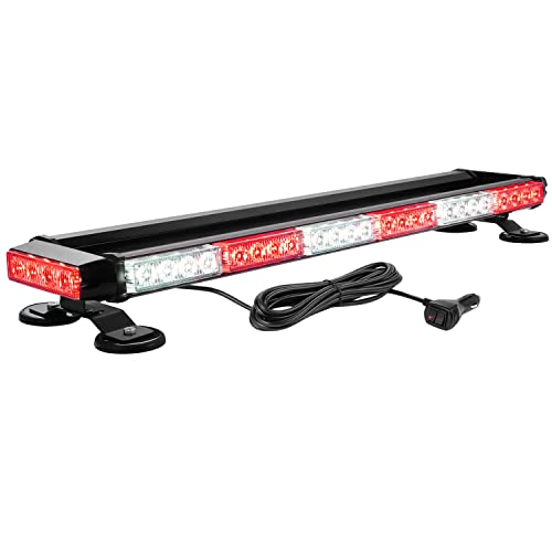 WOWTOU Roof Safety Flashing 56 LED Red White Emergency Light Bar for Volunteer Firefighter First Responder Vehicles Trucks POV, Strong Magnetic Strobe Beacon Lights - color: Red / White