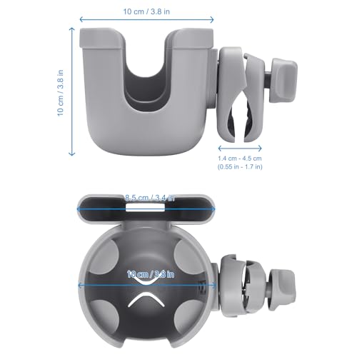 Accmor Stroller Cup Holder with Phone Holder, Bike Cup Holder, Walker Scooter Wheelchair Cup Holder Attachment, Universal Cup Holder for Uppababy Graco Strollers - color: All Grey