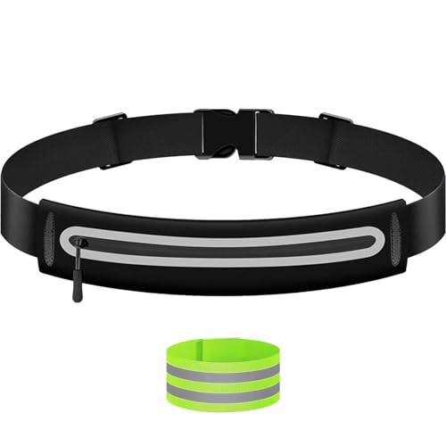Slim Running Belt Fanny Packs for Women Man,Adjustable WaterProof Running Pouch Waist Bag for Workout Jogging,Elastic Phone Holder for Runner Comes with Reflective Armbands