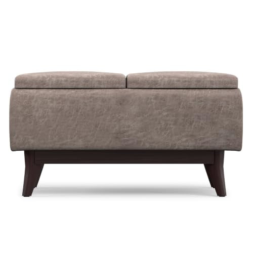 SIMPLIHOME Owen 34" Wide Vegan Leather Rectangle Tray Top Ottoman in Grey - color: Distressed Grey
