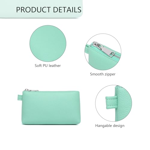 Small Makeup Bag for Purse, Leather Cosmetic (Light Green) - color: Light Green
