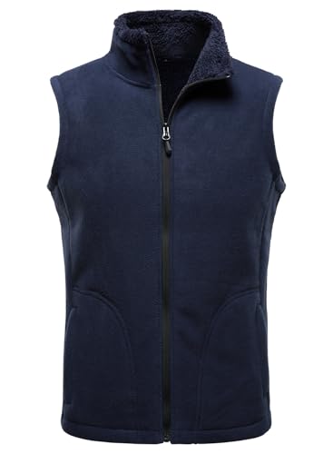 HOOD CREW Mens Fleece Vest with Zipper Pockets - color: Navyblue, size: Medium