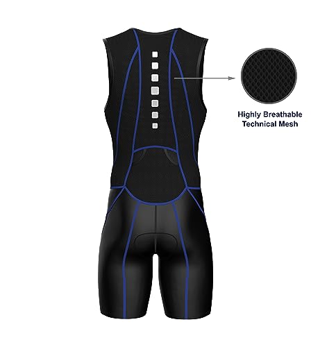 Sparx Men Competitor Triathlon Suit Mens Trisuits | Italian Technical Fabric | Soft Chamois | 4 Pockets | Bike-Swim-Run - color: Blue Seams, size: Small