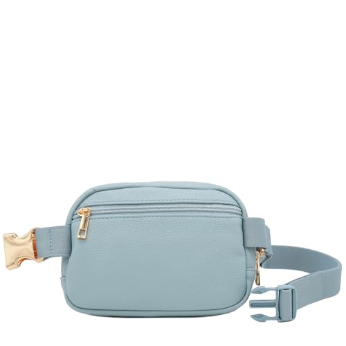 Lightweight Soft PU Pebbled Leather Sling Fanny Pack Belt Bag with Gold Metal Buckle (Light Blue) - color: Light Blue