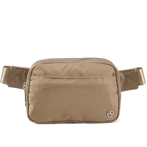 Pander Nylon Fanny Pack Belt Bag for Women with 5 Zipper Pockets - color: Gray Brown