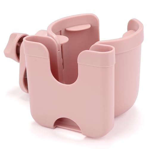 Accmor Stroller Cup Holder with Phone Holder, Bike Cup Holder, Walker Scooter Wheelchair Cup Holder Attachment, Universal Cup Holder for Uppababy Graco Strollers - color: All Light Pink