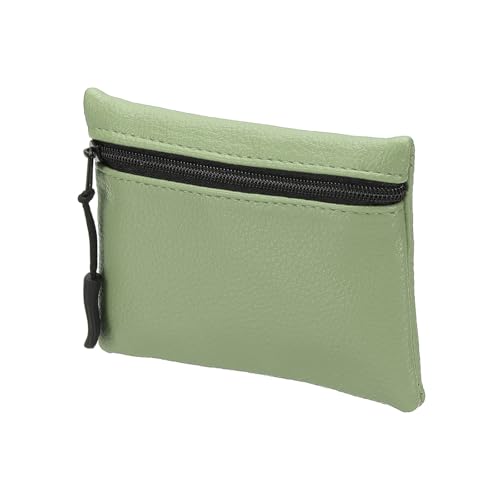Full Grain Leather Coin Purse, Small Coin Purse with Zipper Portable Card Holder, 4.7in & Green & PU Leather -Fitting for (Change Purse Credit Card Key Keychain Pouch Wallet) - color: Green