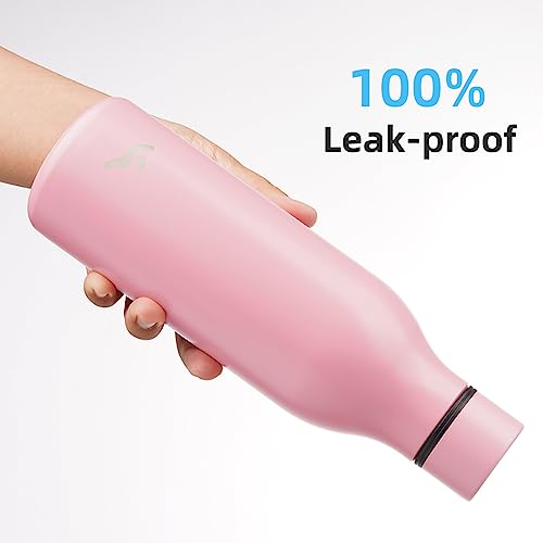 Konokyo 18 oz Insulated Stainless Steel Metal Water Bottle with Strap - color: Light Pink, size: 18 Ounces