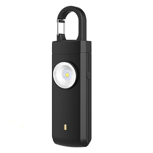 130dB Rechargeable Personal Alarm with Strobe Light & Low Battery Indicator - color: Black