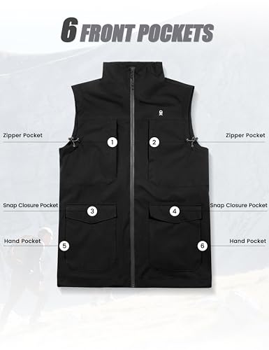 Little Donkey Andy Men's Lightweight Quick Dry Vest Windproof Sleeveless Jacket with 11 Pockets for Travel Fishing Hiking - color: Black, size: Large