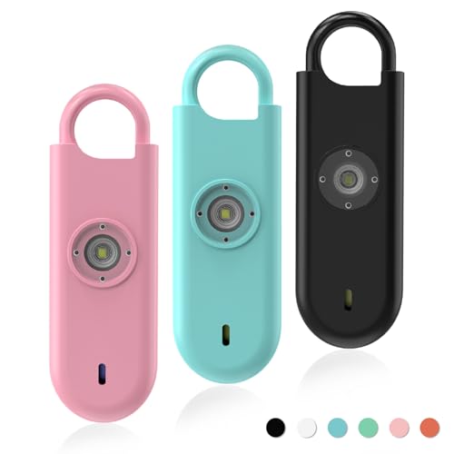 Fauxomor 140dB Personal Safety Alarm for Women 3pack Self Defense Keychain - color: Pink+Blue+Black