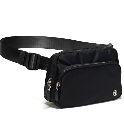 Pander Nylon Crossbody Belt Bag with Excess Strap Keepers, 6-Pocket Adjustable Sling Fanny Pack for Travel and Everyday Carry, Black - color: Black