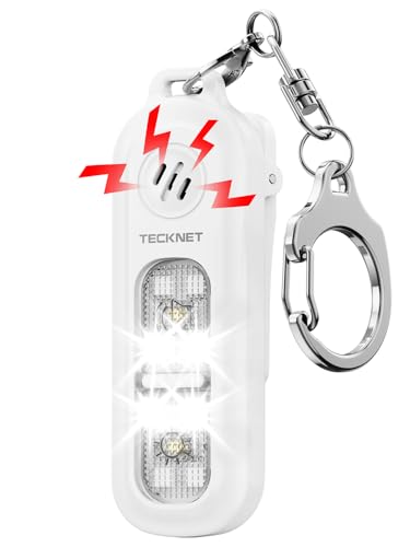 TECKNET Clip-On Personal Alarm with LED Light, USB-C Rechargeable, White - color: White